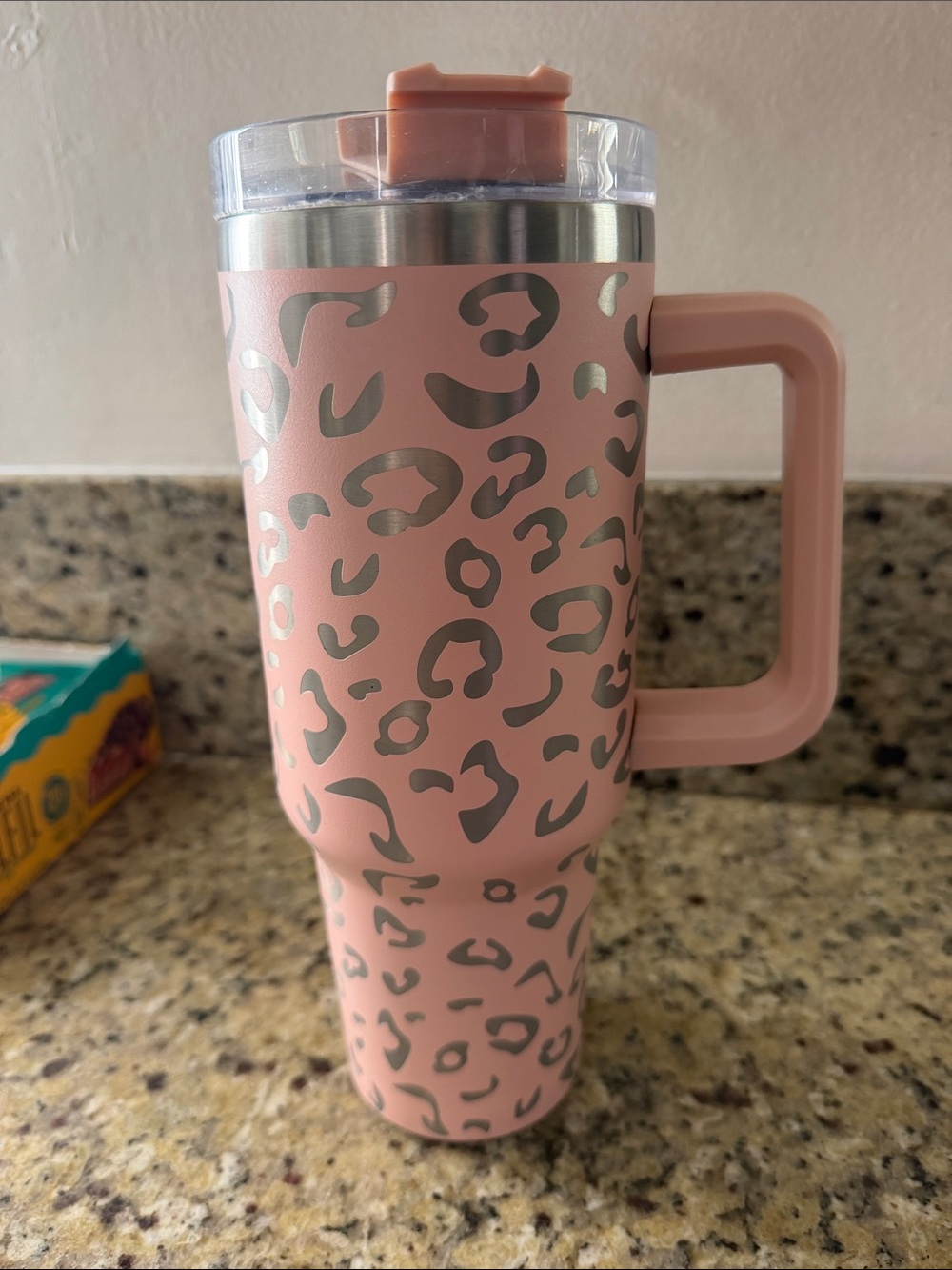 Pink Leopard Print Travel Tumbler with Handle
